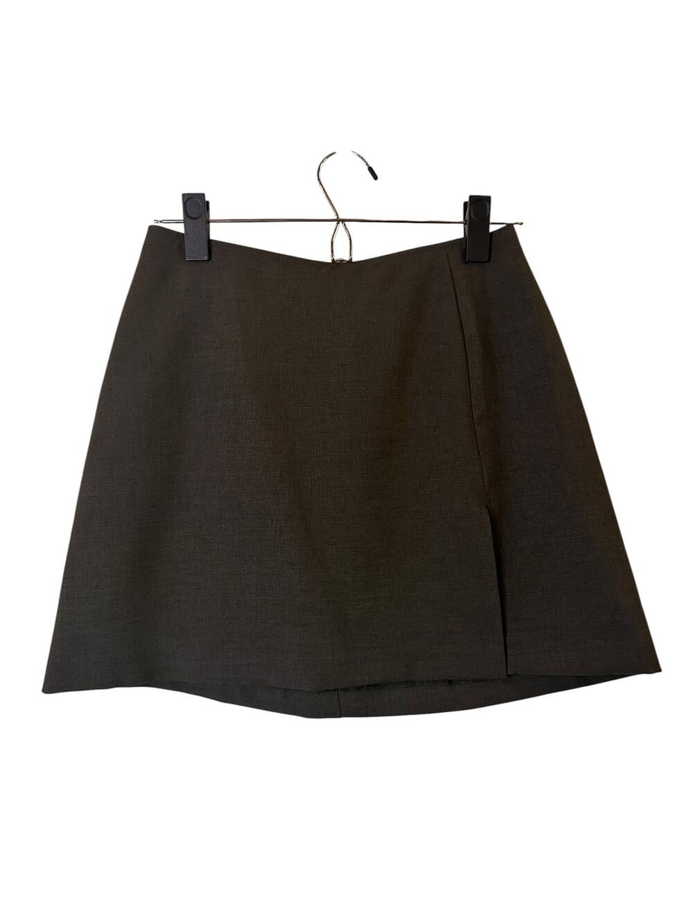 XOXO Brown Front Side Slit Zipper Back Mini Skirt Women Sz 3